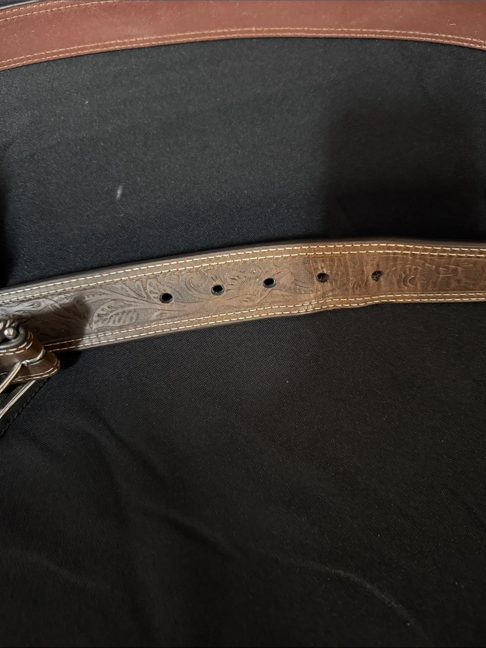 Ariat Brown Tooled Leather Western Belt with Silver Buckle